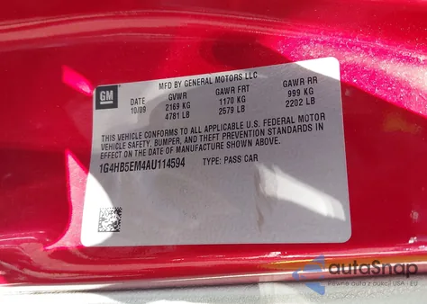 2010 Buick Lucerne Cx z USA, uszkodzony, nr VIN 1G4HB5EM4AU114594